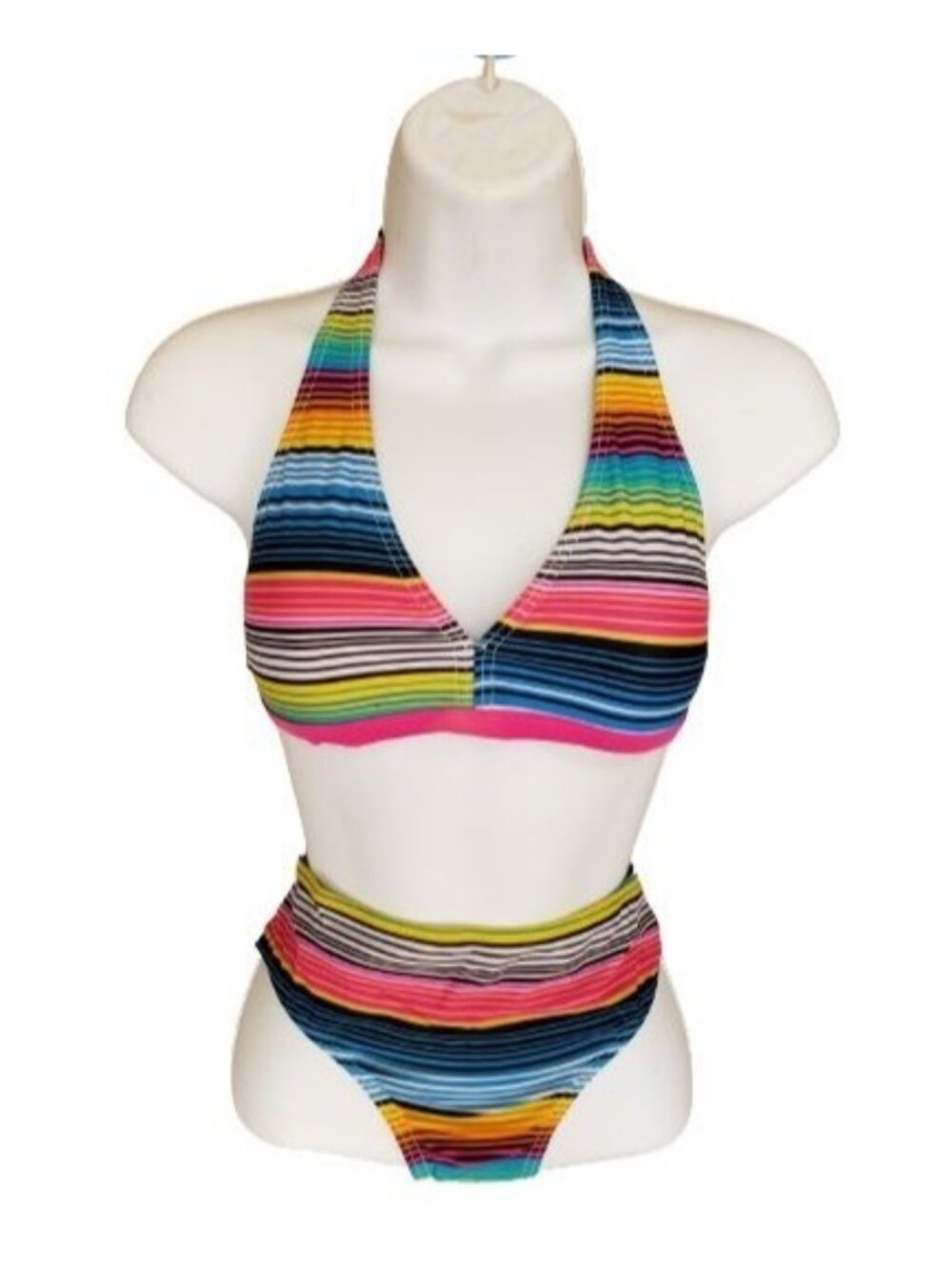 Ocean Pacific Girls 14 Halter Bikini Swimwear Striped Multicolor Two-Piece Swim